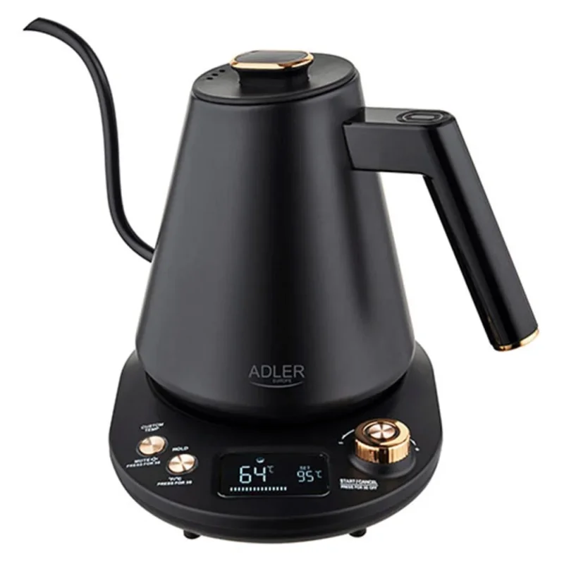 Adler AD 1349 Wasserkocher mit langem Ausguss, 1 Liter, 900 Watt, in Schwarz-Gold