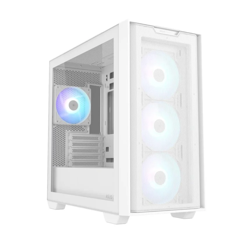 ASUS A21 PLUS TG ARGB White microATX PC Gehäuse mit Mesh Front und 4 ARGB Lüftern