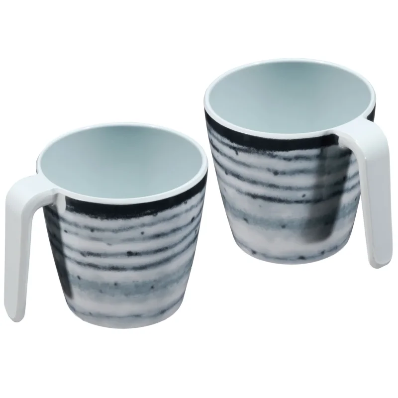 Melamin 2 Tassen 350 ml ideal für Camping - Schiefer - Stapelbar - Steingutoptik Trinkbecher Kaffeetasse Kaffeebecher