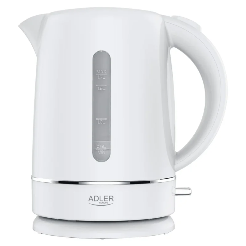 Adler AD 1385 Wasserkocher weiß 1,7 l mit Kalkfilter, flachem Edelstahl-Heizelement, 360°-Sockel und Wasserstandsanzeige
