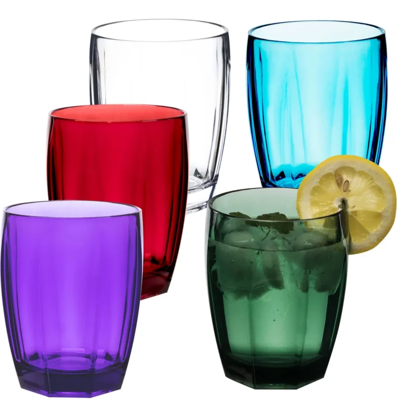 4x Campingglas aus Acryl 320ml bunt - Trinkglas Acrylglas Wasserglas Kunststoff Camping Garten Echtglasoptik Picknick Becher Kinder Senioren Longdrink Coktail