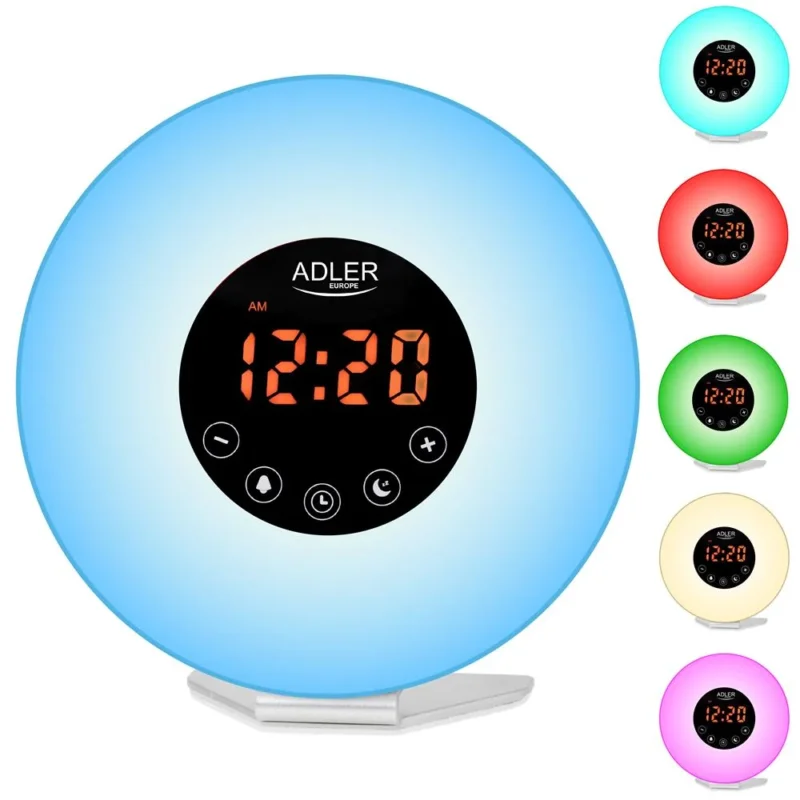 Adler AD 1916 Wake Up Light Wecker mit Sonnenaufgangssimulation, FM Radio, Farbbeleuchtung