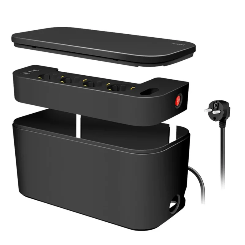 LogiLink Kabelbox mit 5 fach Steckdosenleiste und 3 USB Schwarz