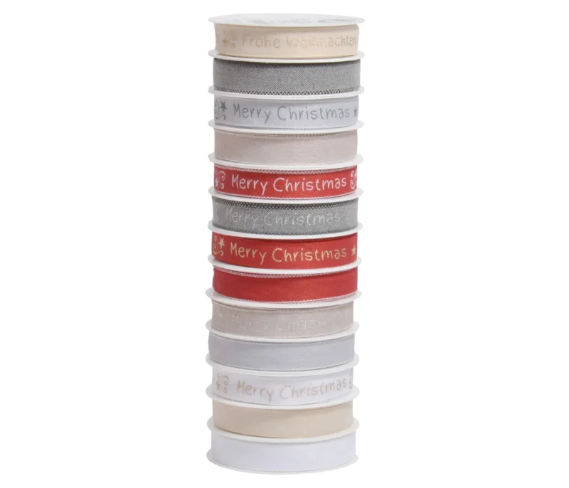 Schleifenband Handmade Rot, Cremefarben - Länge 8,5 cm, Breite 8,5 cm Geschenkband Weihnachten