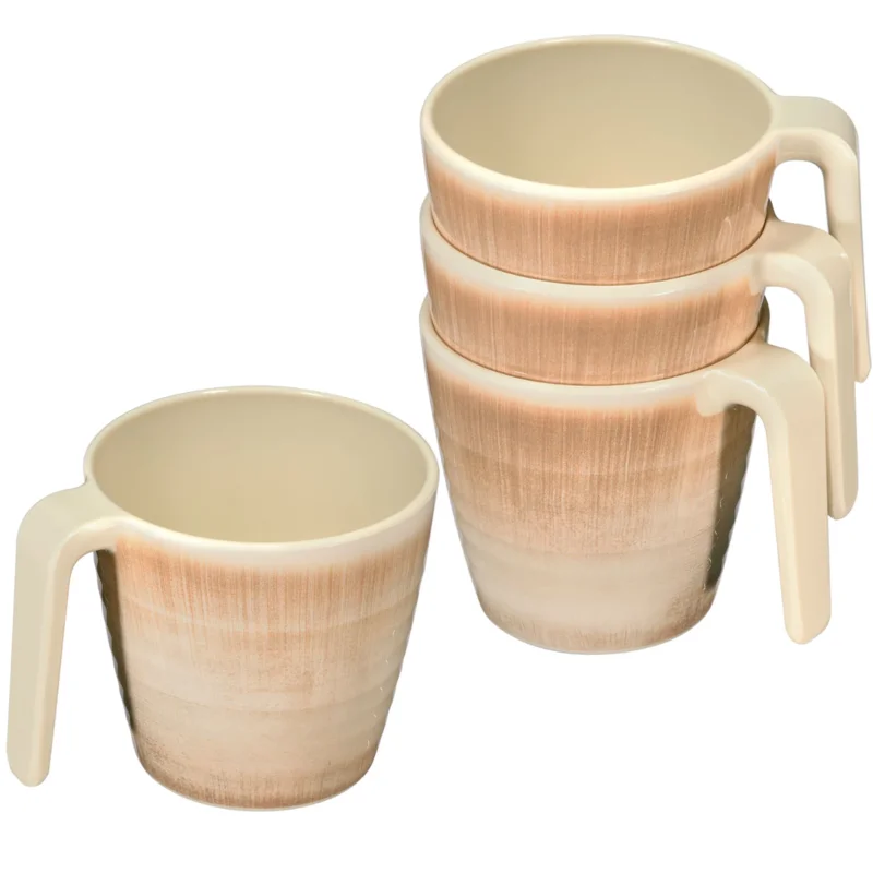 Melamin 4 Tassen 350 ml ideal für Camping - Jesolo Sand - Stapelbar - Steingutoptik Trinkbecher Kaffeetasse Kaffeebecher