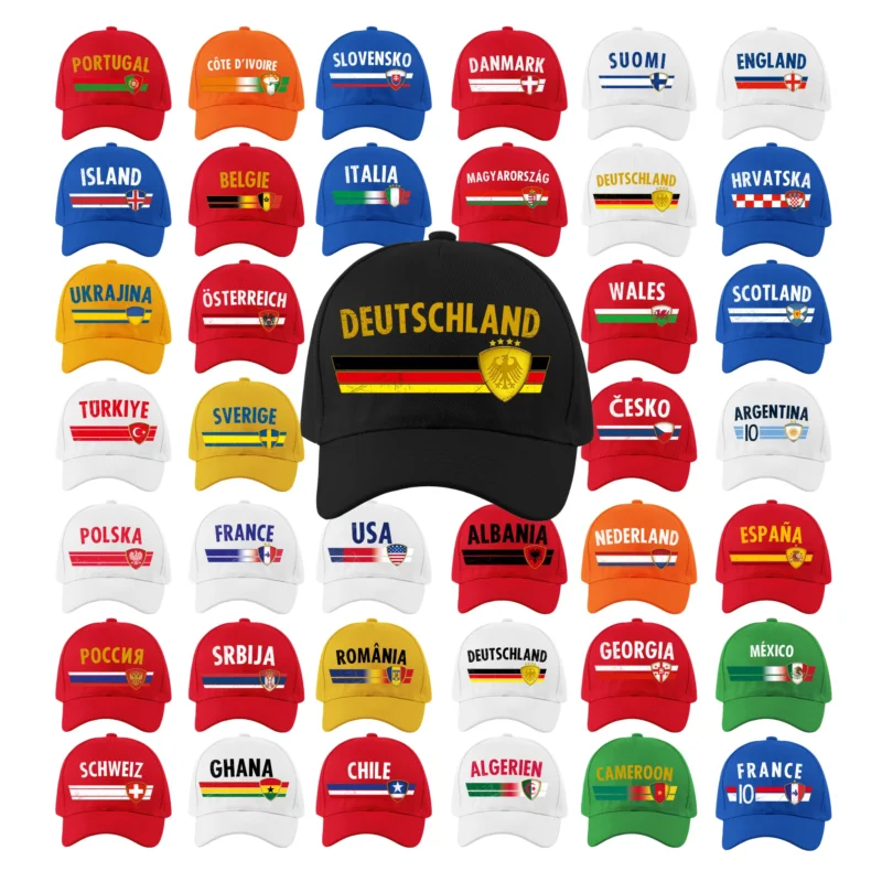 Fan Cap Länder WM & EM – Verstellbare Baseballkappe mit Ländername & Flaggenmotiv – Fußball Fanmütze für Public Viewing & Stadion