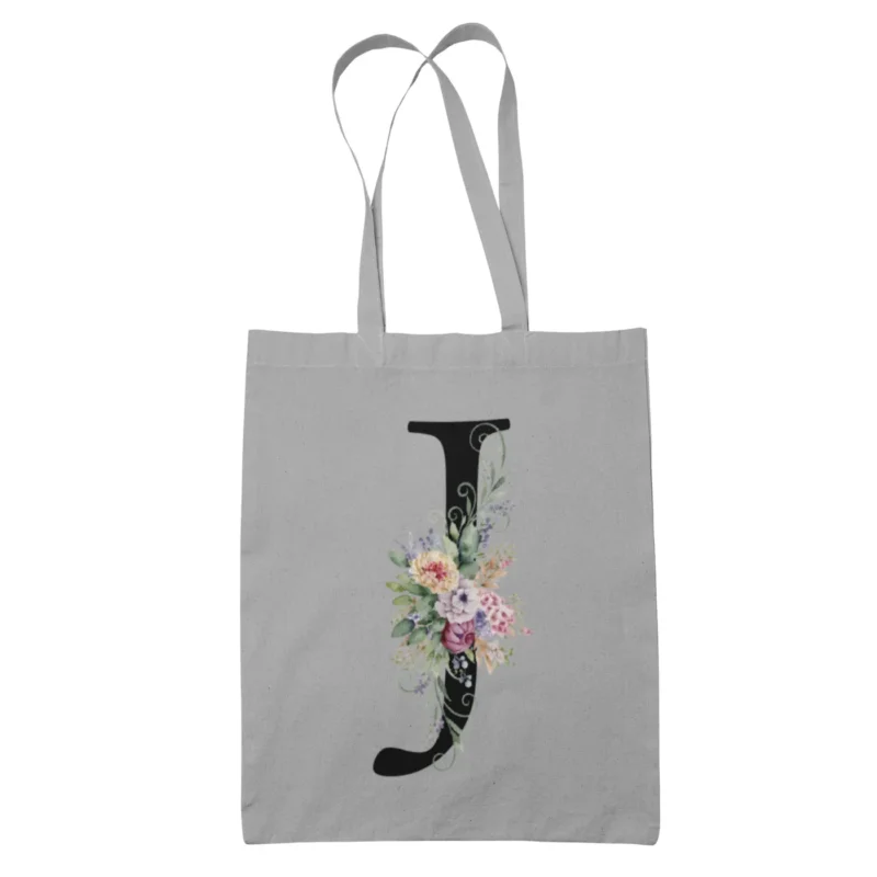 Baumwollbeutel personalisiert mit Wunschbuchstabe & Blumenmotiv – Stoffbeutel aus Baumwolle mit Initiale – Geschenkbeutel für Alltag, Einkauf, Schule & Freizeit – Jutebeutel individuell