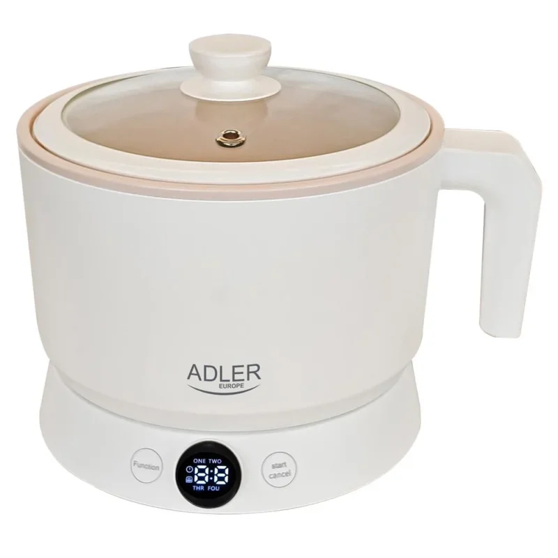 Adler AD 6422 Multikocher 1,0 L, 800 W, 4 Kochmodi, LED-Touch-Display, Warmhaltefunktion bis 12 Std., Dampfgaraufsatz, Glasdeckel, Antihaftbeschichtung