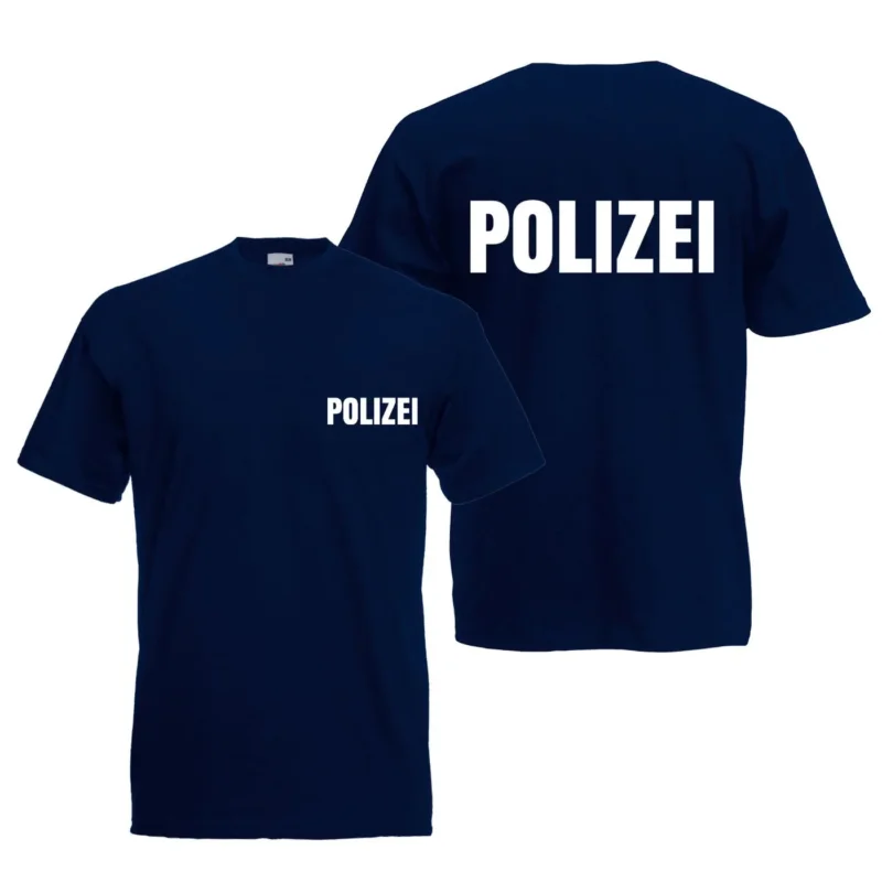 Polizei T-Shirt schwarz oder navy - Polizei-Shirt Sicherheit Shirt - 100 % Baumwolle Rundhals - Druck Brust & Rücken
