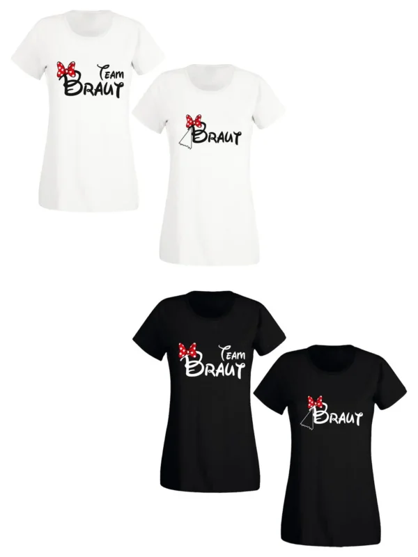 Alsino JGA Braut T-Shirt Schwarz Weiß Shirt – "Braut" & "Team Braut" – Kurzärmelig, Lässiger Look, Perfekt für Junggesellinnenabschiede & Gruppen