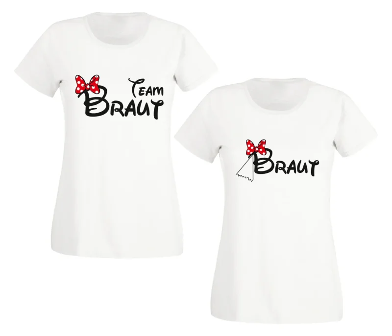 Alsino JGA Party T-Shirt weiß – "Braut" & "Team Braut" – Junggesellenabschied Frauen Damen TShirt Braut-Crew Bachelorette