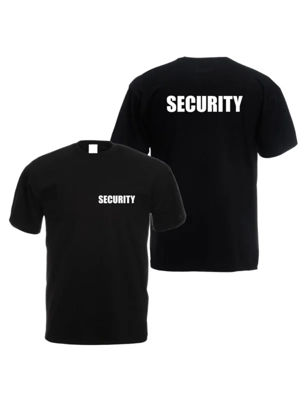 Security T Shirt Schwarz Herren Damen Security Kleidung mit Druck vorne hinten 100% Baumwolle Sicherheitsdienst Shirt Ordner Event Türsteher
