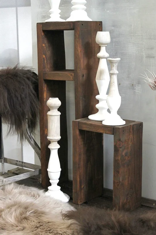 Beistelltisch & Hocker aus massivem Holz - (Braun) - fertig montiert