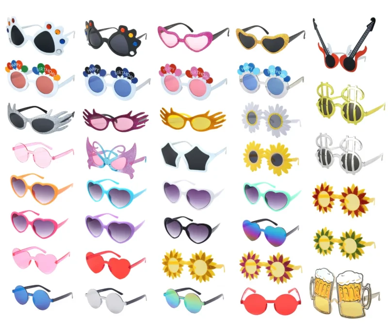 Lustige Sonnenbrille Fotokabine Funbrille Party Brille Spaßbrillen für Feiern, Festivals mit Blumen, Gitarre, Glitzer, Zensur