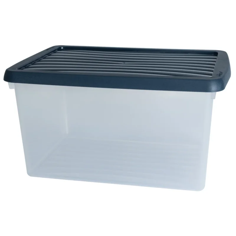 AUFBEWAHRUNGSBOX - 16 Liter - DINA4-Format mit Deckel - 39x27,5x20,5cm - transparent Navy Blau - stapelbar - Kunststoff Box Stapelkiste Büro Storage Aufbewahrung