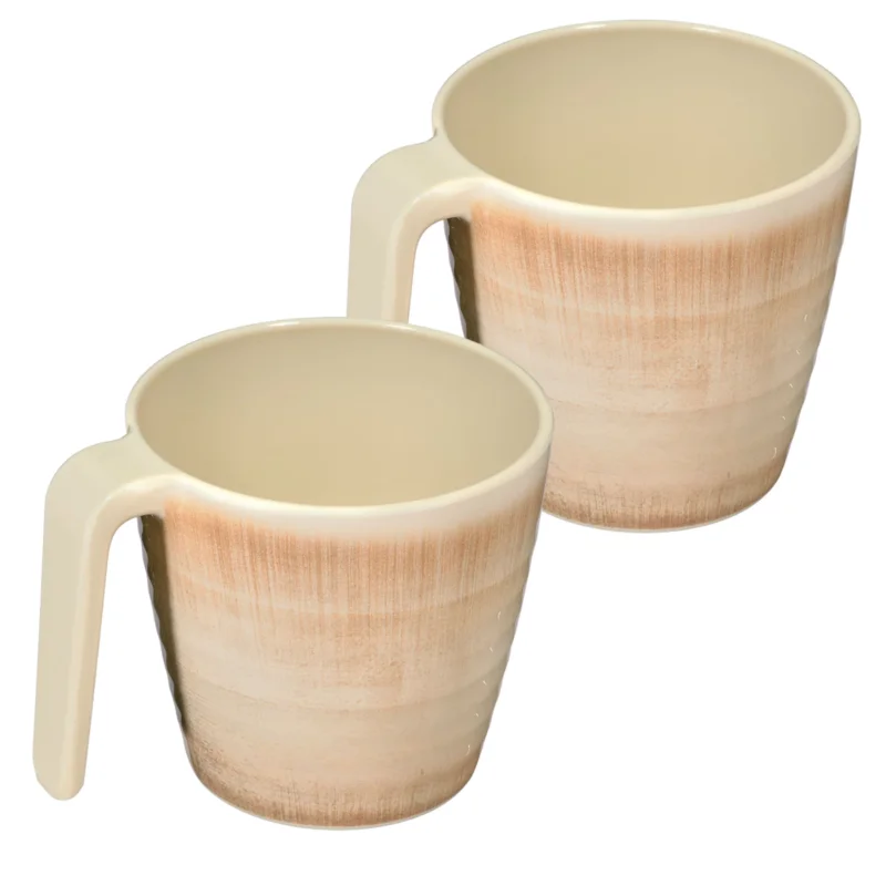 Melamin 2 Tassen 350 ml ideal für Camping - Jesolo Sand - Stapelbar - Steingutoptik Trinkbecher Kaffeetasse Kaffeebecher