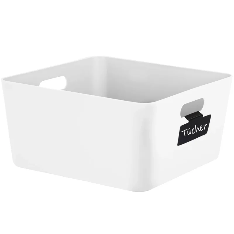 Ordnungsbox mit Beschriftungsclips - 30x30x15 cm - Ordnungskorb Ordnungssystem | Regalorganizer Wandregal Organizerbox Kunststoff Aufbewahrung Schubladenorganizer