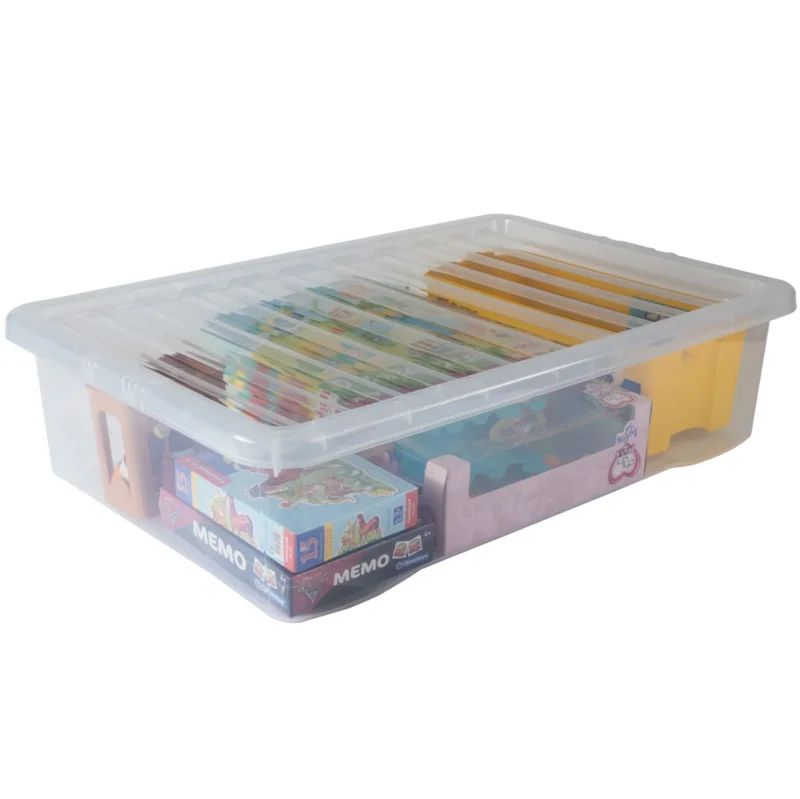 Unterbettkommode Aufbewahrungsbox mit Deckel 46 Liter - 72x48x18cm - transparent stapelbar