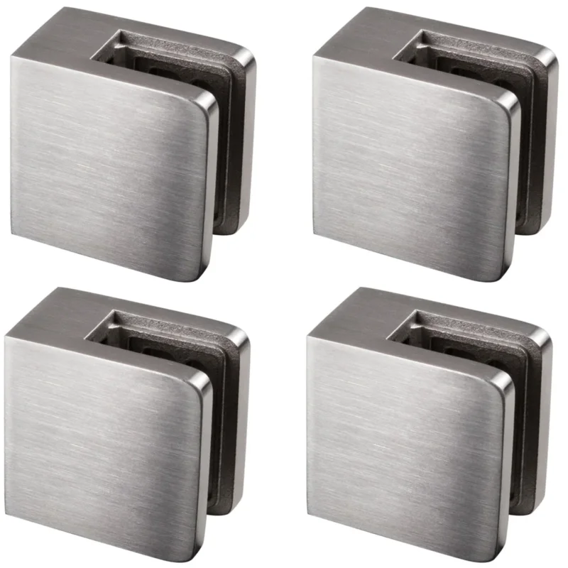 4x Edelstahl Glashalter eckig für 6 mm Glas - Glasklemme flach für gerade Flächen Geländer Sicherung