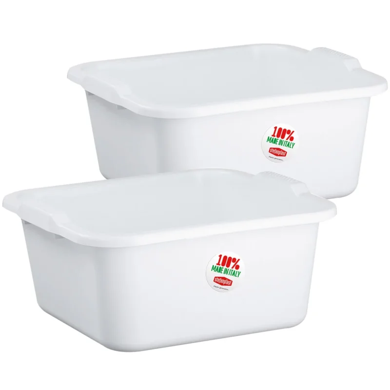 2x Schüssel 7 Liter quadratisch 30x30x14 cm weiß - Haushaltsschüssel Waschschüssel Universal Küchenschüssel aus PP-Kunststoff Spülschüssel Kunststoff Fußbad Pflege - nestbar