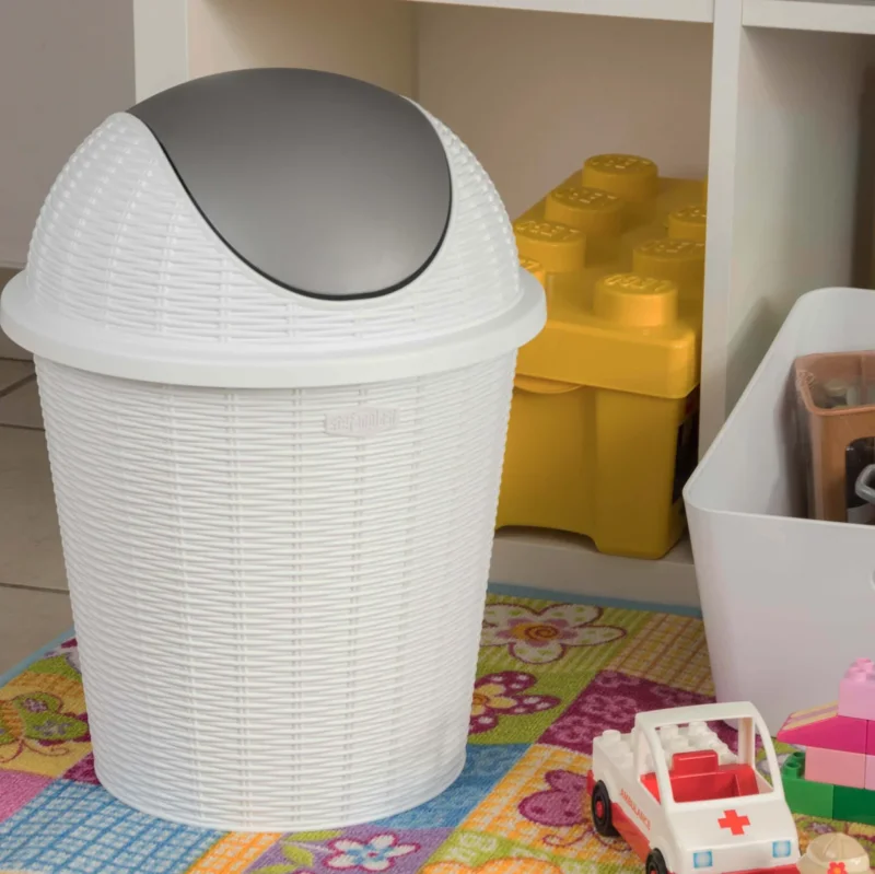 Mülleimer 10 Liter rund Ø28,5x39cm Rattanoptik Schwingdeckel Schwingdeckeleimer Kunststoff Küche Büro Bad Putzeimer Kosmetikeimer Papierkorb Eimer Abfalleimer Abfallbehälter Mülltonne Müll Abfallsammler