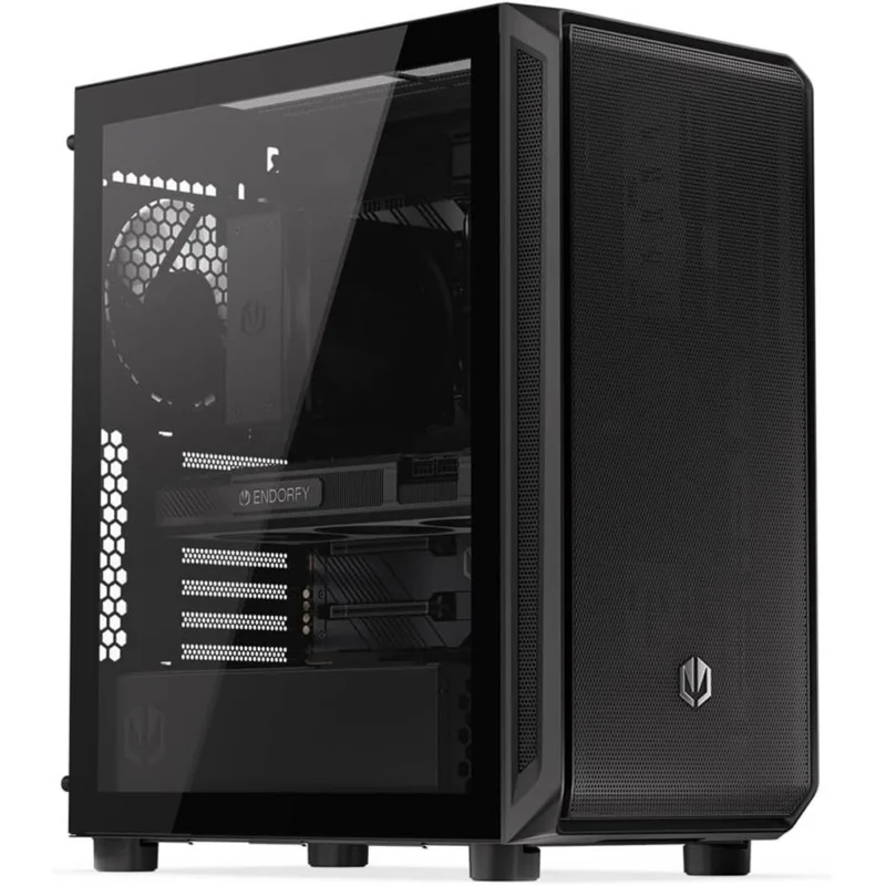ENDORFY Arx 500 Core, PC-Gehäuse, schwarz, mit 2x140-mm-Lüfter, Seitenwand aus gehärtetem Glas
