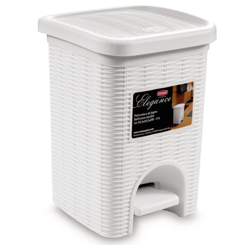 Mülleimer Treteimer 6 Liter mit separatem Inneneiner eckig 20x20x28cm Rattanoptik Kunststoff - Pedal zum Öffnen und Schliessen - Bad Pedaleimer Papierkorb Eimer Abfalleimer Abfallbehälter Mülltonne