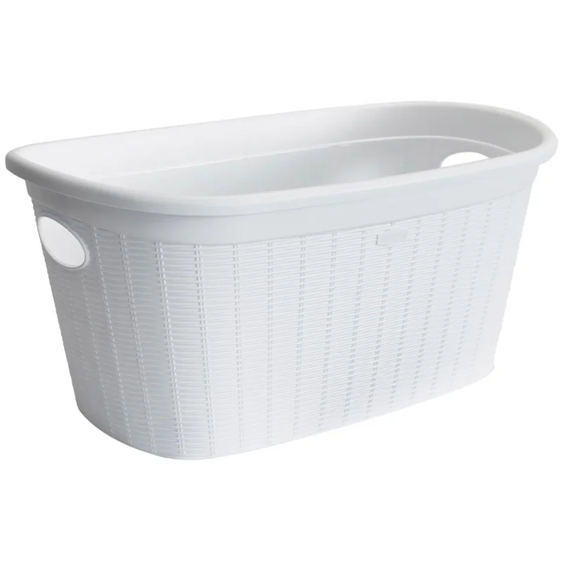 Wäschekorb 35 Liter mit 2 Griffen - 57x37x27 cm Rattan-Design ohne Löcher - Haushaltskorb Wäschewanne Tragekorb Wäschesammler Wäschesortierer Wäschebox - Aufbewahrung Kunststoff