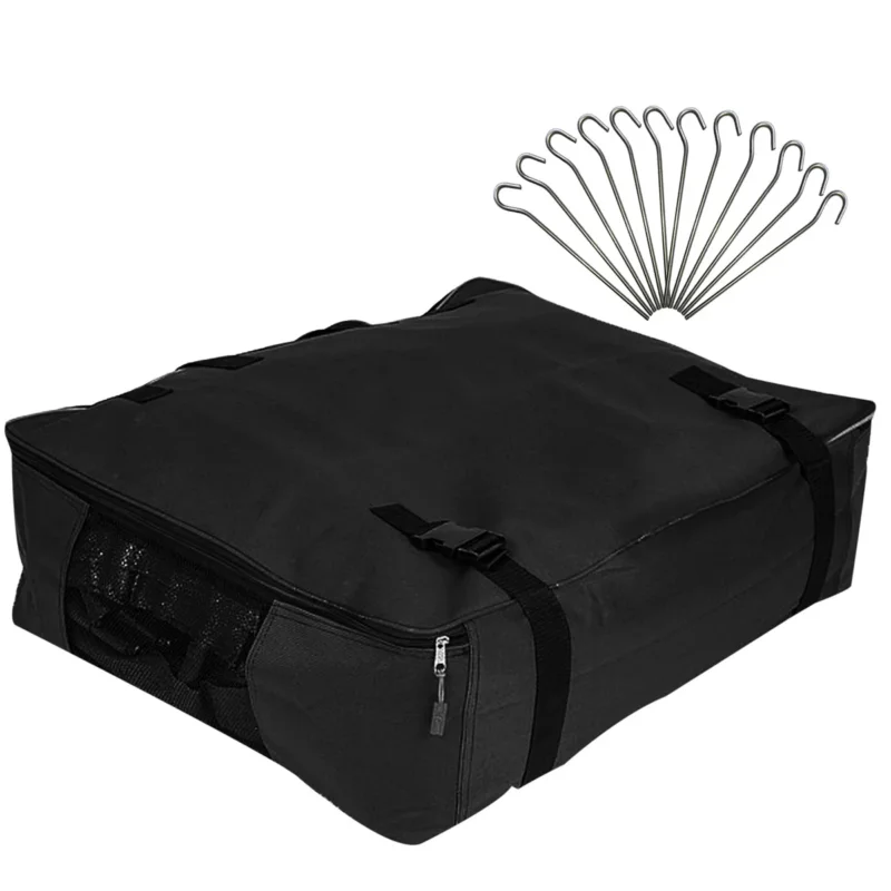 Aufbewahrungstasche für Zelt Teppich - 45x35x15 cm - mit 12 Heringen - Transport Tasche - Zeltteppich schwarz - 420D Polyester - wasserdicht
