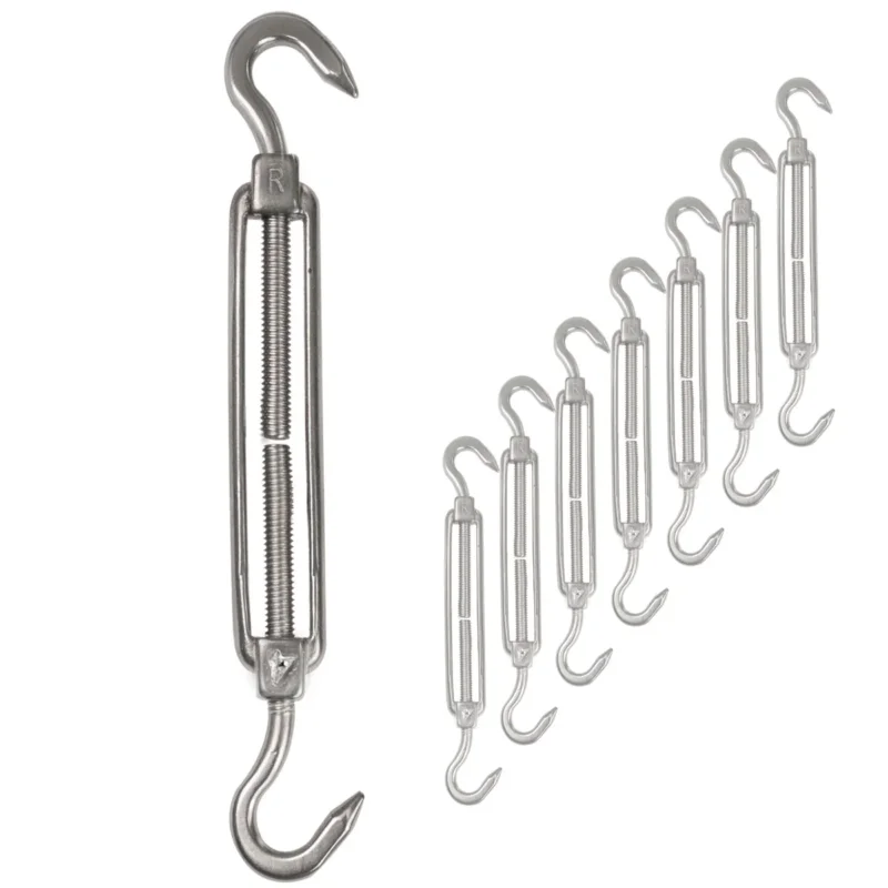 8x Edelstahl Spannschloss Spannschraube D-4mm - M4 - beidseitigen Haken - V2A Seilspanner Segelspanner für Drahtseil - 10-14cm lang Wantenspanner Bruchlast 100 kg