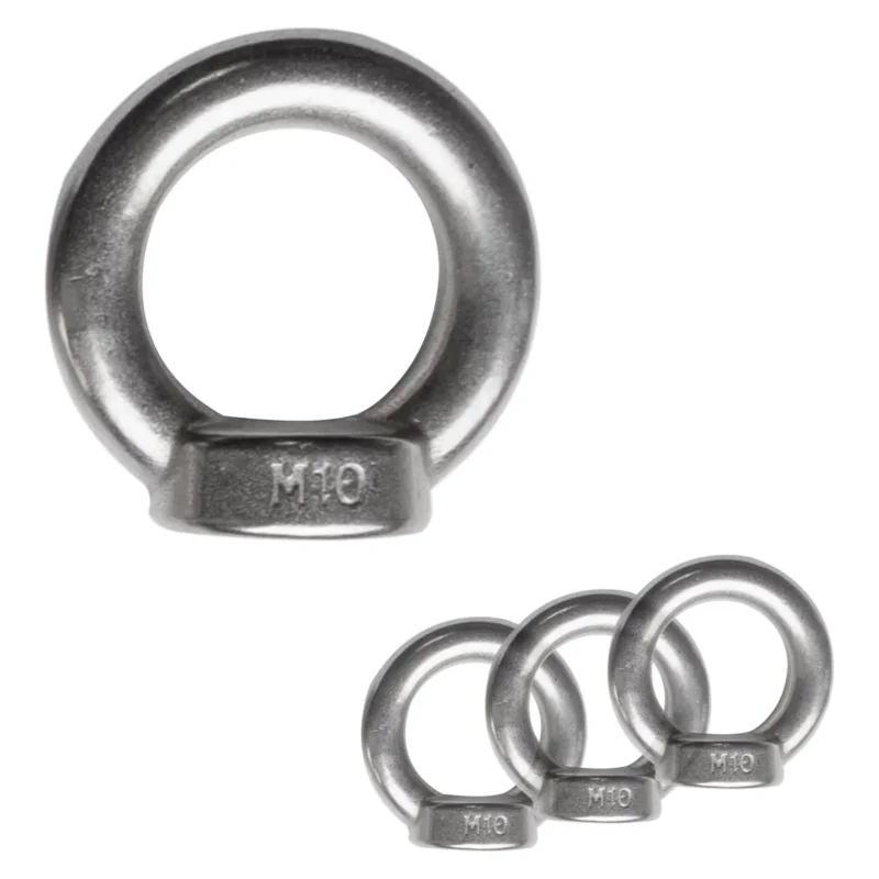 4x Edelstahl M10 Ringmutter V2A 304 - Ösenmutter Augenmutter Ringösen Traglast 600 kg Hebegeräte Hebezubehör Heberingmutter Hebering Loch für Kabelseil Eye nut Ähnlich-DIN582
