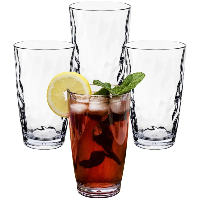 4x Campingglas aus Acryl 460ml klar - Trinkglas Acrylglas Kunststoff Wasserglas Camping Garten Echtglasoptik Picknick Becher Kinder Senioren Longdrink Coktail