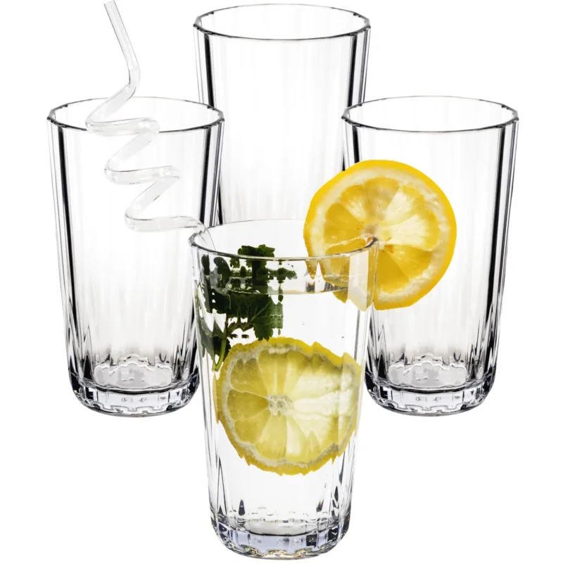 4x Campingglas aus Acryl 300ml klar - Trinkglas Acrylglas Kunststoff Wasserglas Camping Garten Echtglasoptik Picknick Becher Kinder Senioren Longdrink Coktail