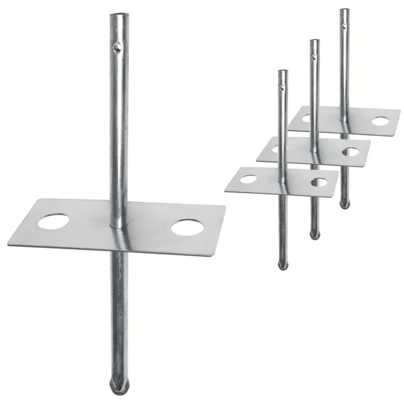 4 Stück Heringsplatte mit Sicherungsstift 15x7cm Heringsstift 30 cm Platte Windschutz Sonnensegel Ankerplatte Zeltstangen Sturmstangen Gestängefixierung Strand Bodenanker Bodenplatte Camping