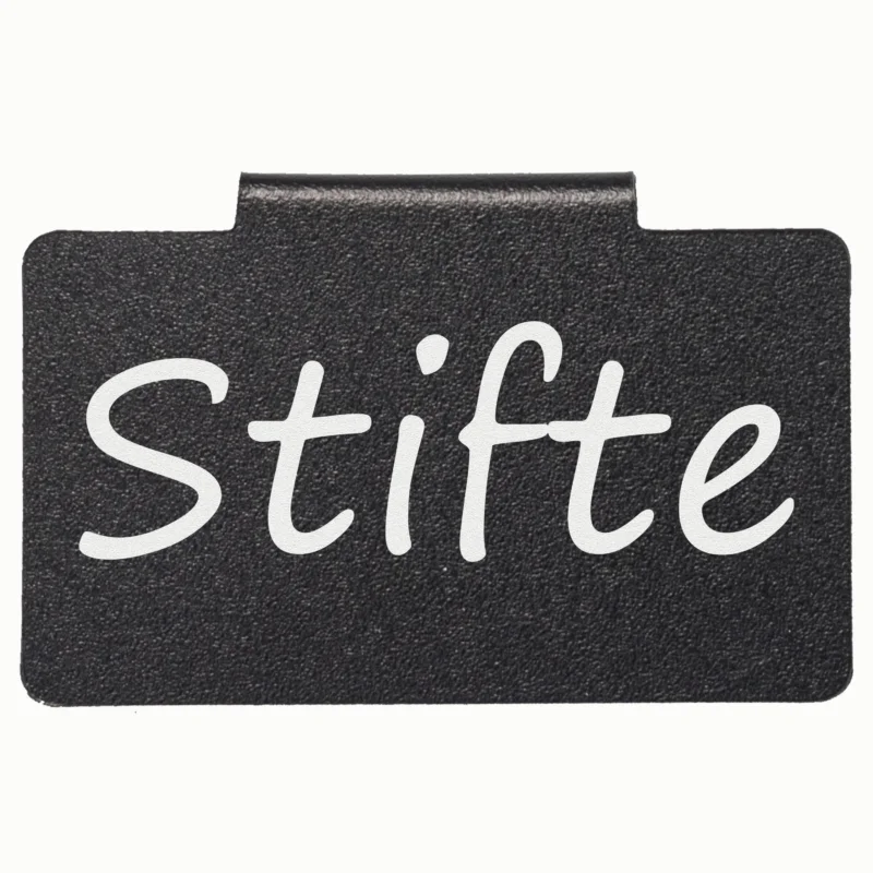 Etikettenhalter aus PVC in Schwarz 4x7cm - Beschriftungsclip für Aufbewahrungsboxen für Regal Schubladen Schranktüren bis 1,5cm zum Einhängen Aufstecken Korbetiketten