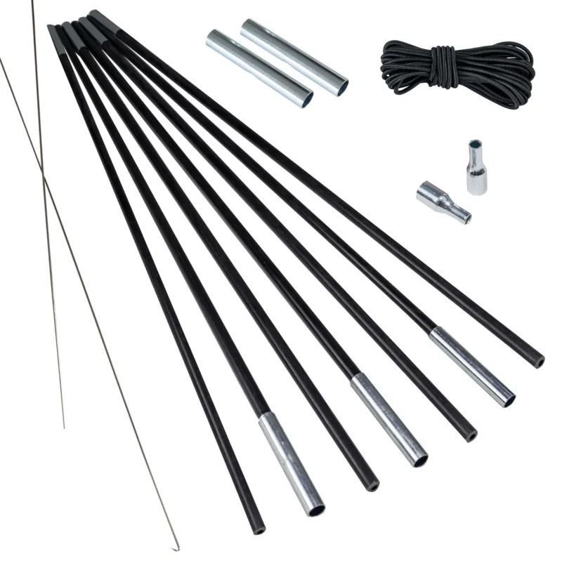 Fiberglas Zeltstange Ø 9,5 mm - 400 cm aus 7 Segmenten - mit Gummizug und Einfädelhilfe Zeltgestänge Zeltstangen - Ersatzstangen für Zelte - Kürzbar - Biegeradius 120cm