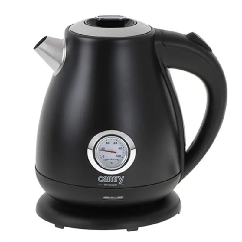 Camry CR 1344b Retro Wasserkocher mit Thermometer, 1,7 L Edelstahl Wasserkocher mit analoger Temperaturanzeige, 360° Basis, Kalkfilter, Teekocher für Tee, Kaffee, Schwarz