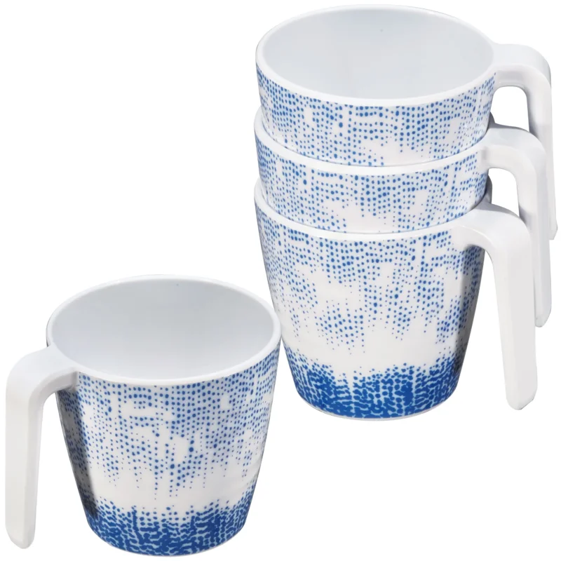 Melamin 4 Tassen 350 ml ideal für Camping - Wish Flower - Pusteblume - Stapelbar - Steingutoptik Trinkbecher Kaffeetasse Kaffeebecher