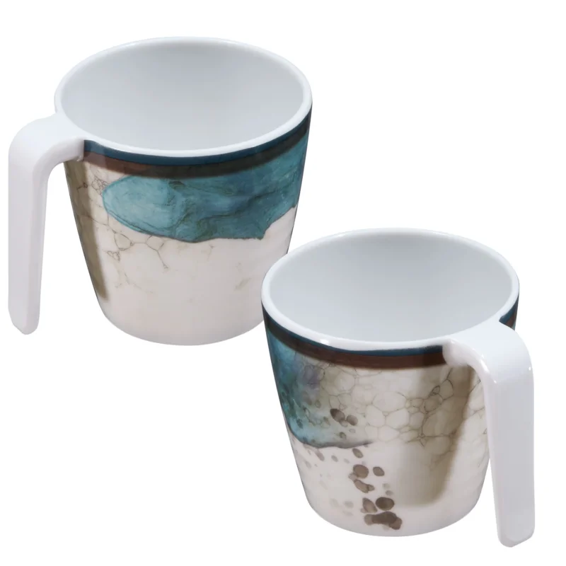 Melamin 2 Tassen 350 ml ideal für Camping - Lagune - Stapelbar - Steingutoptik Trinkbecher Kaffeetasse Kaffeebecher