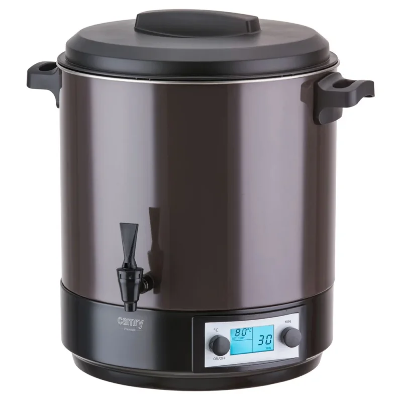 Camry CR 4537 Einkochautomat 28L mit LCD-Display, Edelstahl Einkochtopf mit Zapfhahn, Warmhaltefunktion, Timer 180 Min., 30-100 °C, Glühweinkocher, Getränkespender, 2600W