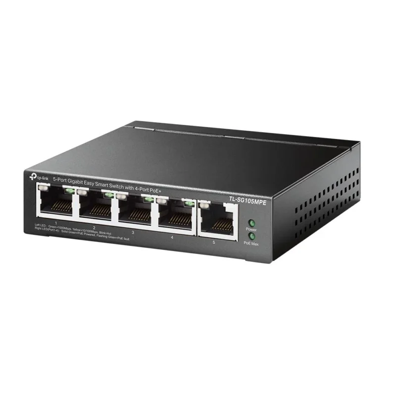 TP-Link TL-SG105MPE Easy Smart Switch – 5-Port Gigabit, 4x PoE+, 120 W, lüfterlos, Metallgehäuse