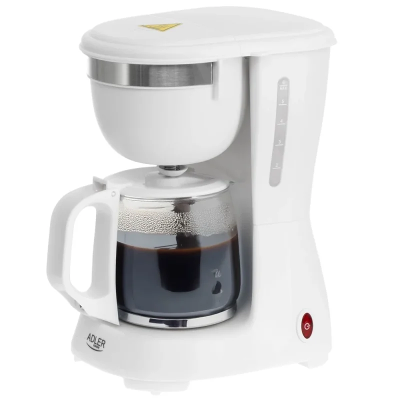 Adler AD 4381 Filterkaffeemaschine, kompakte Kaffeemaschine für gemahlenen Kaffee, 0,6 l Glaskanne, Warmhaltefunktion, Tropfstopp, 600 W, Weiß