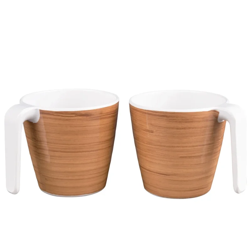 2 Stück Melamin Tasse 350 ml ideal für Camping - Bambi Braun - Stapelbar - 2 Personen Holzoptik Trinkbecher Kaffeetasse Kaffeebecher
