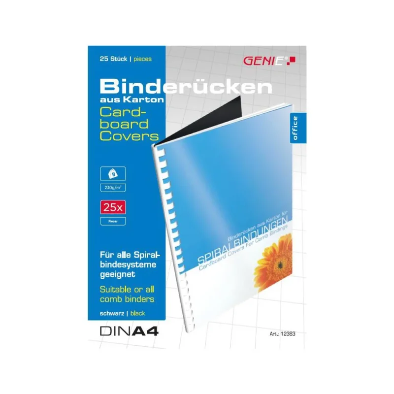 GENIE Kartonrücken DIN A4 schwarz 25 Stück für Bindungen