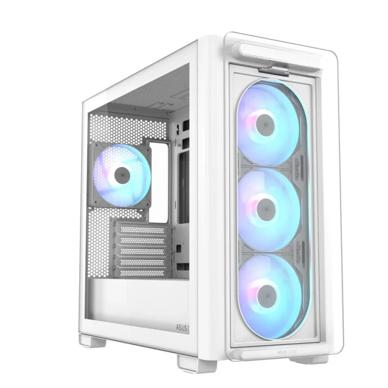 ASUS A23 PLUS TG ARGB White microATX PC Gehäuse mit 4 ARGB Lüftern und Glasfront
