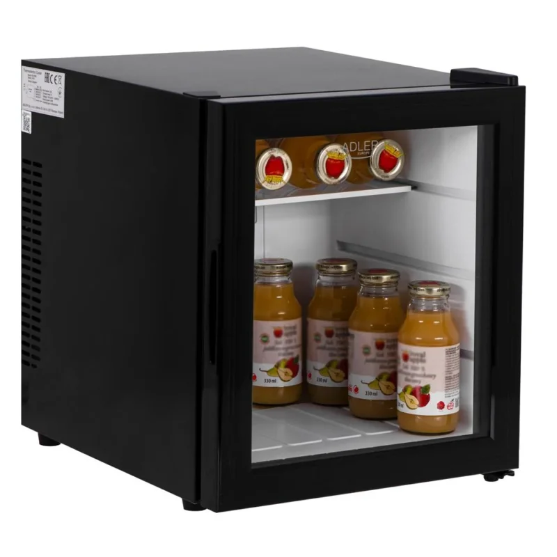 Adler AD 8088 Mini Kühlschrank Getränkekühlschrank mit Glastür und LED Beleuchtung Schwarz