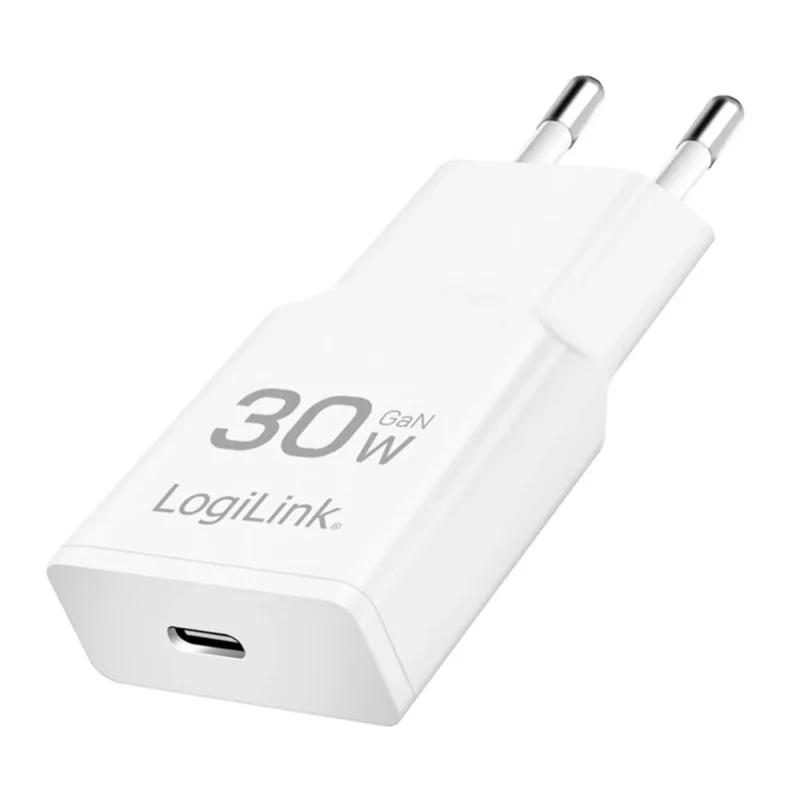 LogiLink USB-C Steckdosenadapter, 30 W, GaN, Power Delivery, Weiß