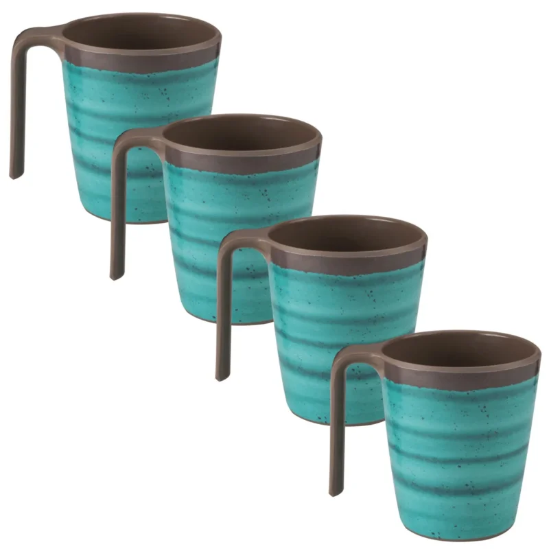 Melamin 4 Tassen - 400ml - Steingut Optik grün braun Trinkbecher Kaffeetasse Kaffeebecher
