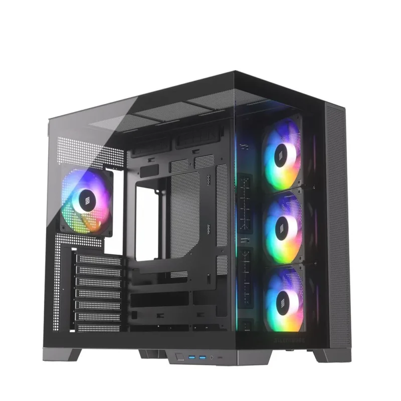 Silentware View A-RGB Black – Showcase Midi Tower mit Glasfront, Glas-Seitenfenster & 4 RGB Lüftern