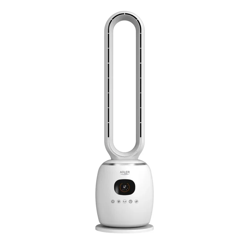 Adler AD 7344 blattloser Turmventilator, 86 cm, mit Fernbedienung, 60°-Schwenkbereich, 3 Geschwindigkeitsstufen, 3 Betriebsmodi, 1–12-Stunden-Timer, LED-Display